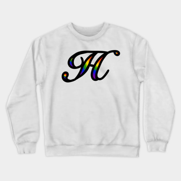 Rainbow Cursive Letter H Crewneck Sweatshirt by JennaBunnies